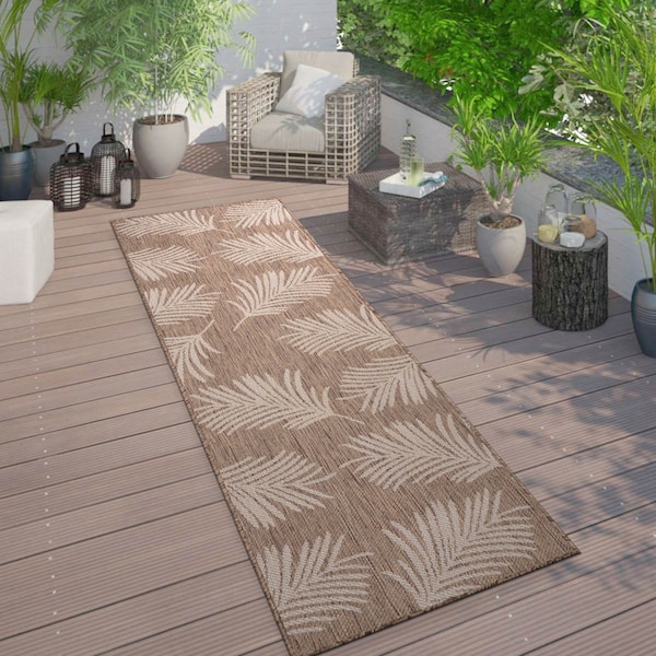 World Rug Gallery Contemporary Palm Leaves Textured Flat Weave Indoor/Outdoor Runner Rug 2'x7' Brown 111BROWN2X7 - main